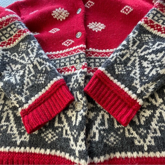 VTG Eddie Baure Sweater Womens‎ M Red Mulit Color Button Wool Alpaca Holida - Picture 7 of 11